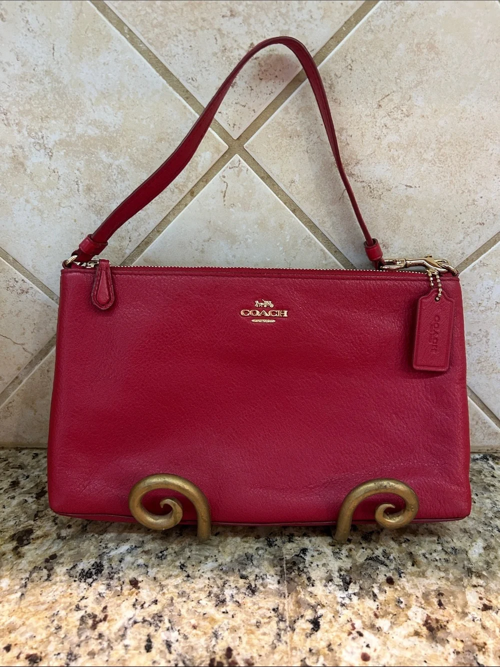 Coach Large Wristlet 25 Refined Pebble Leather- Red